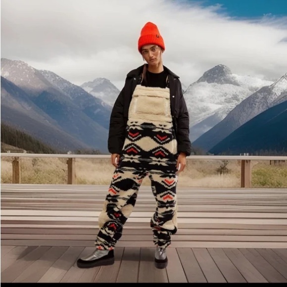 NWT FREE PEOPLE FP Movement Hit the slopes fairisle print fleece Salopette L - Picture 2 of 9
